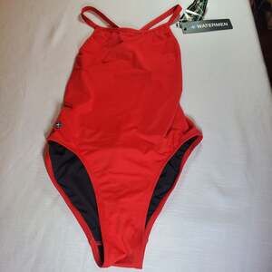 Watermen Brand Athletic Swimsuit One Piece Red Black Back Swim Size 36 (Medium)